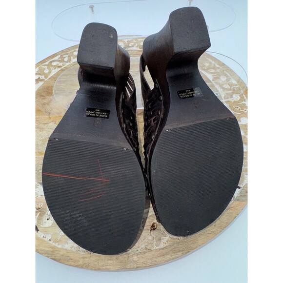 VTG MIA Brown Woven Leather Clogs Wooden Heel Size 8 Sling Back Y2K 90’s Mule - Picture 6 of 7